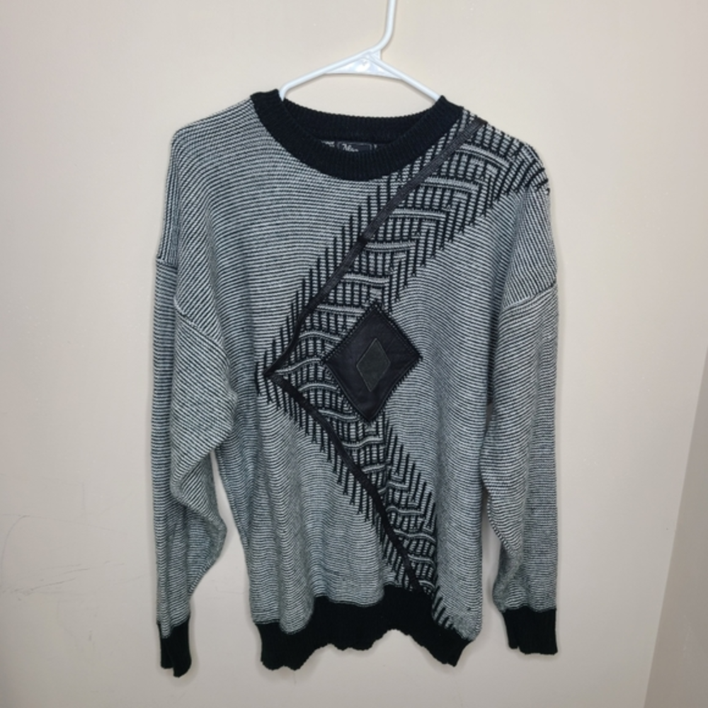 Vintage Alan Stewart Sweater‎ Black/White Leather Details